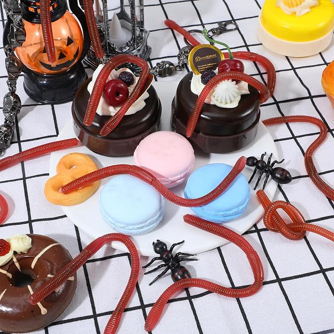 20 Pcs Fishing Soft Lure Trout Worm Earthworms 7.1 Inch Rubber Worms Soft Fake Earthworm Faux Stretchy Rubber Worm Toy Trick Toy for Halloween April Fool's Day Party Fishing Lure Baits