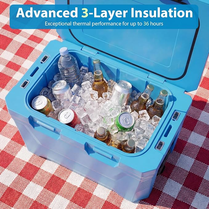 COSTWAY Insulated Portable Cooler, Hard Shell Ice Chest w/ 2 Cup Holders, Bottle Opener, Drain Plug, 3-Day Ice Retention, Outdoor Leak-Proof Dry Box for Beach, Camping, Fishing, Picnic