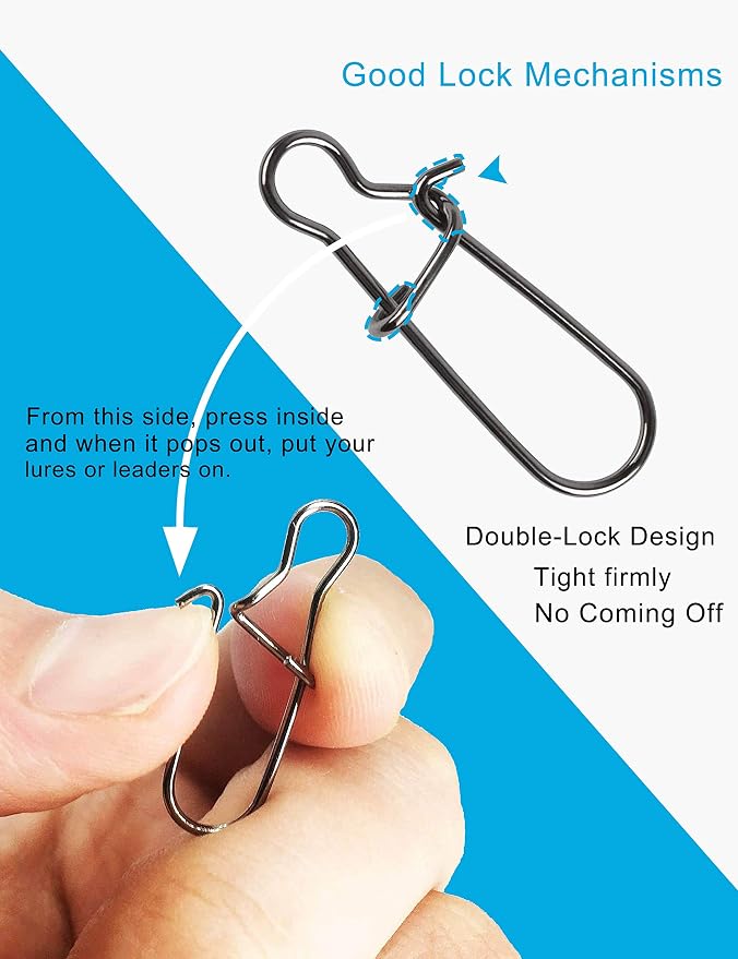 Fishing Duo Lock Snaps Swivel for Saltwater Freshwater, Fast Change Snaps Light Tackle Lures Connector