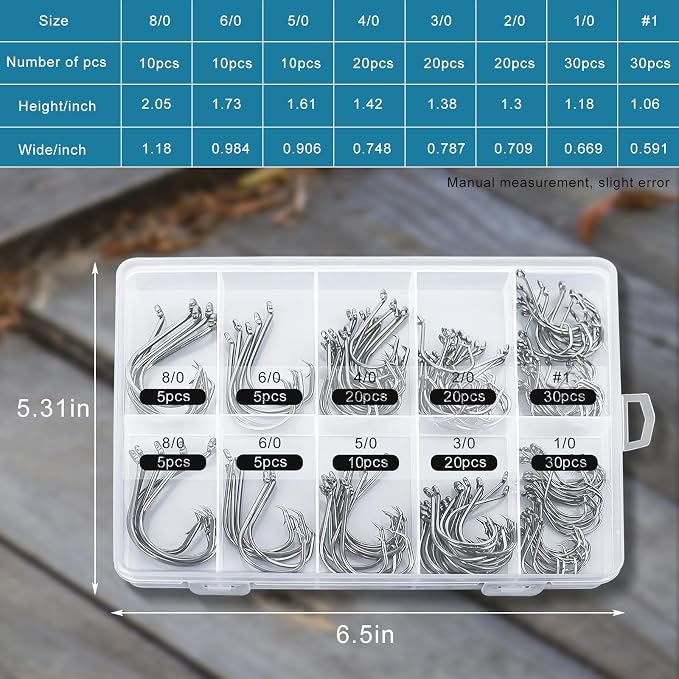 150PCS Circle Hooks, Strong High Carbon Steel Fresh and Saltwater Fishing Hooks, Variety of Different Sizes Circle Hook - Size:#1 1/0 2/0 3/0 4/0 5/0 6/0 8/0