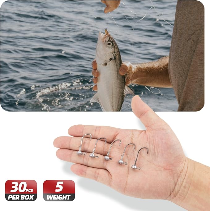 Ned Rig Jig Heads Kit – 30pcs Mushroom Jighead Hooks for Bass & Crappie Fishing Lures, Perfect for Soft Plastic Baits in Freshwater & Saltwater
