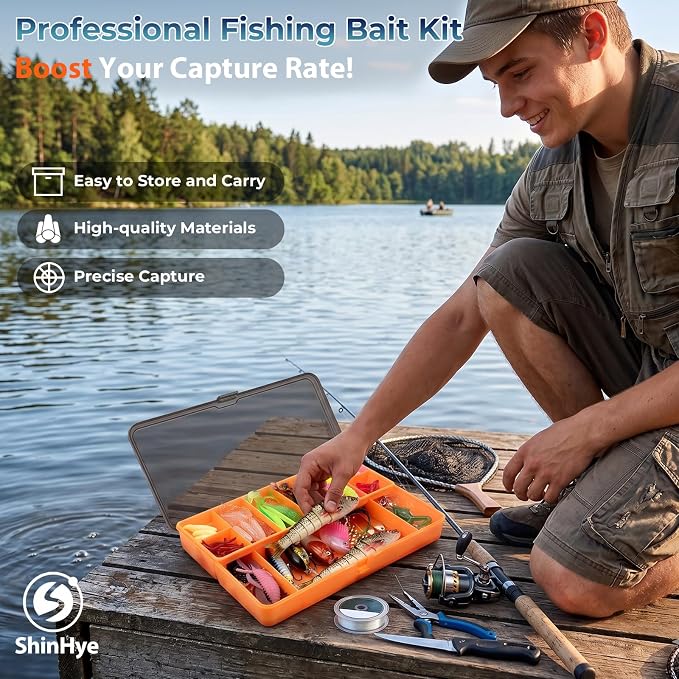 Fishing Lures - Fishing Kit Included 193Pcs Fishing Accessories and Tackle Box, Frogs, Minnows, Soft Baits, Hooks & Weights Accessories Gear Gift for Men Freshwater Bass Trout