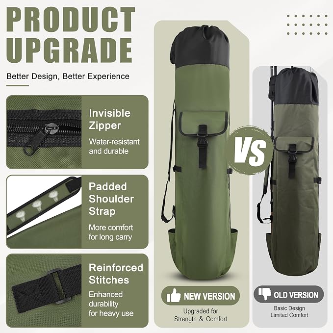 AGOOL Fishing Pole Bag with Rod Holder Fishing Rod Bag, 5 Rod & Reel Organizer Bag Waterproof Large Capacity Fishing Tackle Storage Bag Travel Carry Case Fishing Gifts for Men
