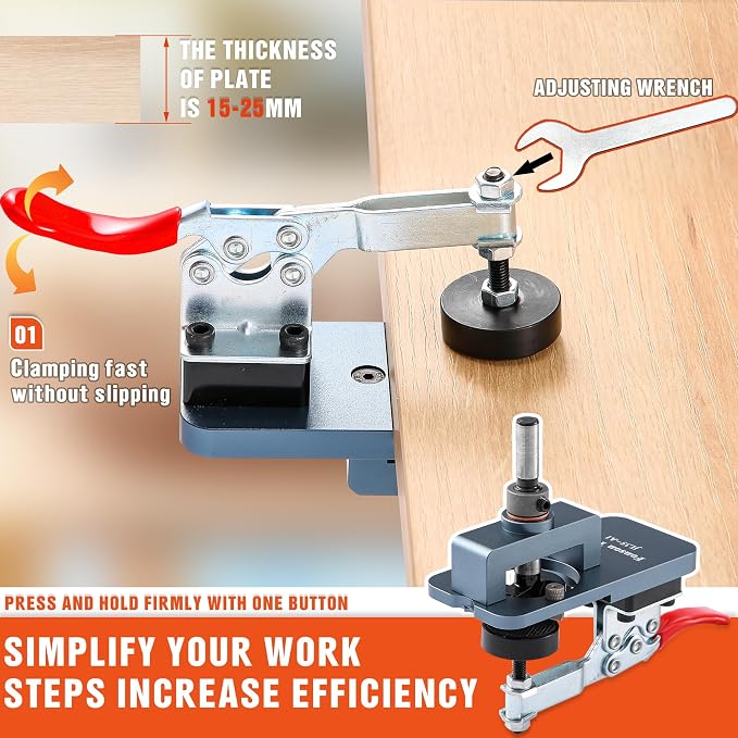 Metal Concealed Hinge Jig, 35MM Cabinet Hinge Jig Drilling Hole Puncher with Quick Clamp， Accurate Hinge Drill Jig Woodworking Tool for Doors Cabinets Hinges Mounting (Gray)
