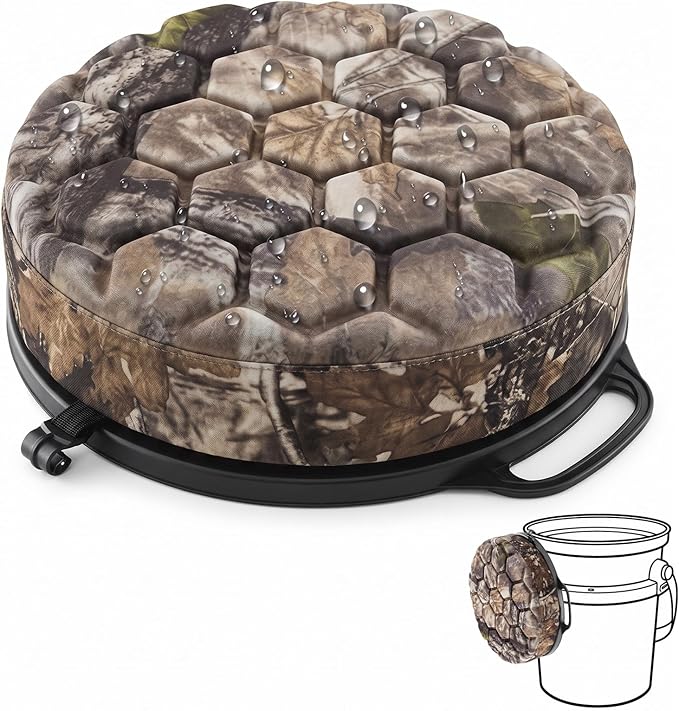 5 Gallon Bucket Seat for Yeti Loadout Bucket Only, 3" Thickened Foam Cushion, 360°Swivel Seats with Hang-It Hook, Seat lid for Dove Duck Hunting, Ice Fishing, Baseball, Camping, Gardening