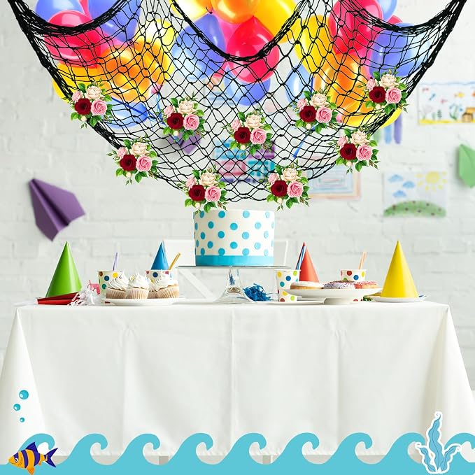 12 Pack Decorative Fish Netting for Party 80 x 40 Inch Natural Cotton Fish Net Decorations for Pirate Ocean Under The Sea Hawaiian Mermaid Party Picture Wall Hanging Decoration(Black)