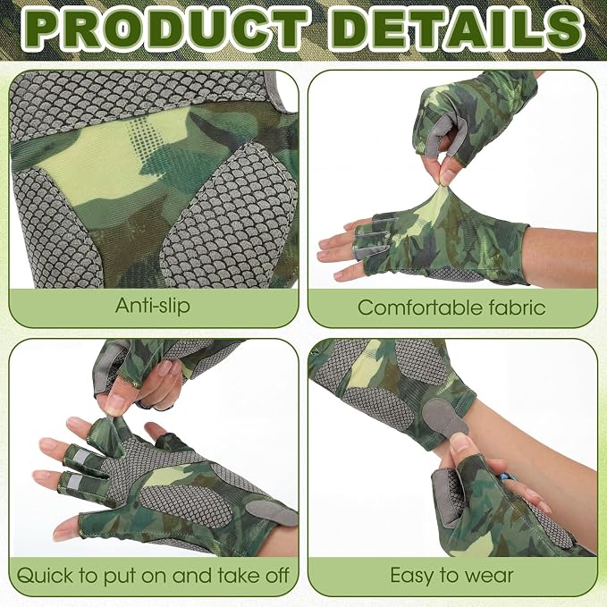 4 Pairs Half-Finger Fishing Gloves, UPF 50+ Breathable, Quick-Drying Sun Protection for Men & Women Anti-Slip for Fishing, Cycling