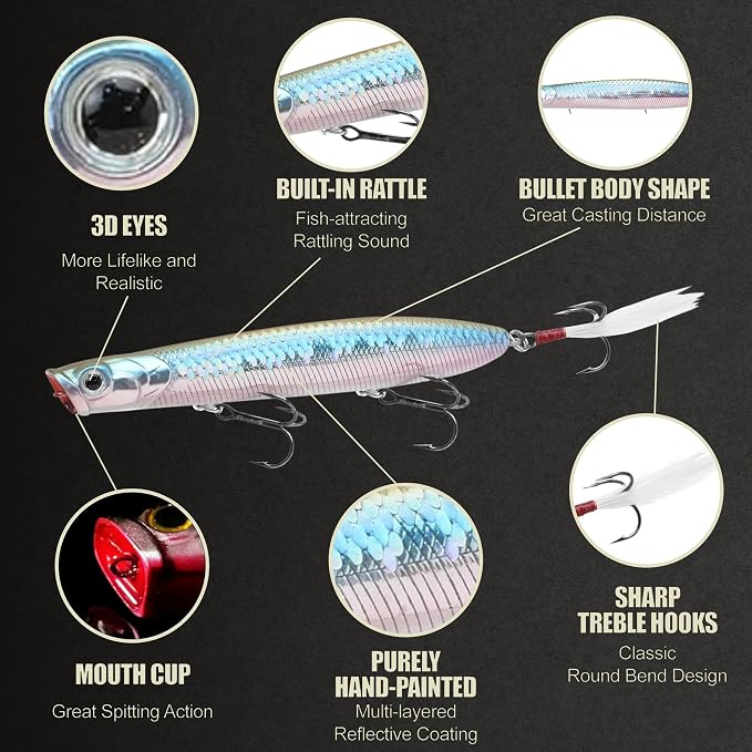 LUCKY CRAFT Gunfish 117 Freshwater Fishing Lures, Top Water Fishing Gear for Trout and Bass Fish, Spooks Cupped Mouth Walker, Long Casting Treble Hooks, Fish Accessories for Tackle Box