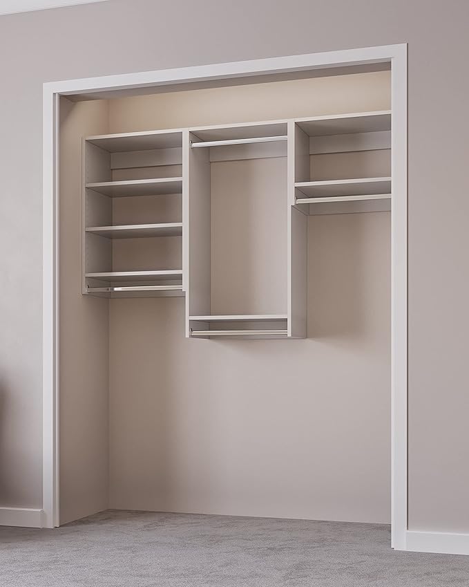 Closet Kit with Hanging Rods - Corner Closet System - Closet Shelves - Closet Organizers and Storage Shelves (White, 90 inches Wide) Closet Shelving