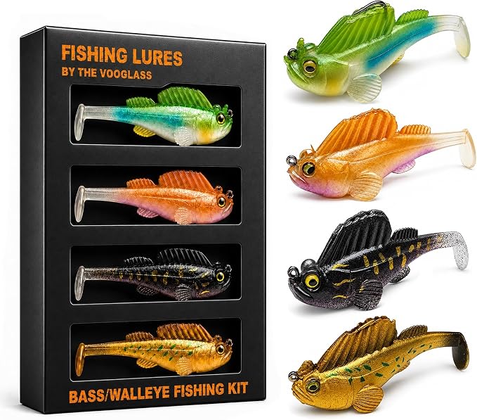 Soft Fishing Lure Kit for Bass/Trout/Pike/Salmon, 4Pcs Fishing Gear for Individually Packaged Baits with Gift Box