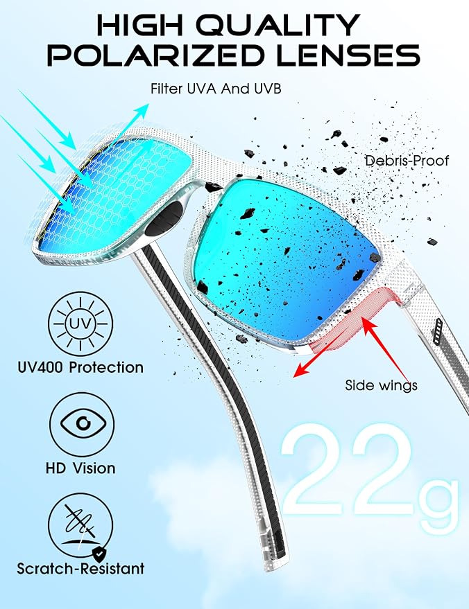 ATTCL Square Polarized Sunglasses for Men: Ultra-Light TR90 Frame UV400 Protection Sun Glasses for Fishing Driving