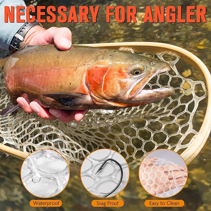 Dovesun Rubber Fishing Net Replacement Netting Without Handle Clear Black Fishing Nets for Fish Fly Fish Landing Net Bag for Freshwater Saltwater Foldable Trout Net Rubber Mesh 5 Sizes White Black Red