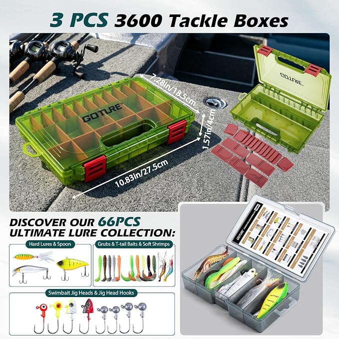 Goture Fishing Kits for Adult,Fishing Pole and Reel Combo, OpenSide Fishing Sling Tackle Storage Bag with 3 Tackle Boxes,Gift for Men