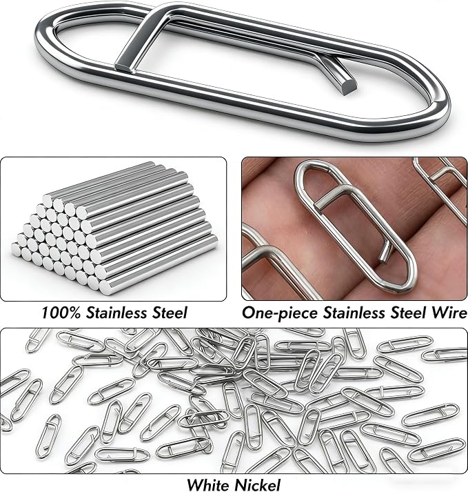 150PCS Heavy Duty Fishing Clips withs, Stainless Steel Fishing Snaps, 3 Sizes (M/L/XL), Corrosion Resistant Quick Connect Fishing Lure Clips for Freshwater and Saltwater Fishing