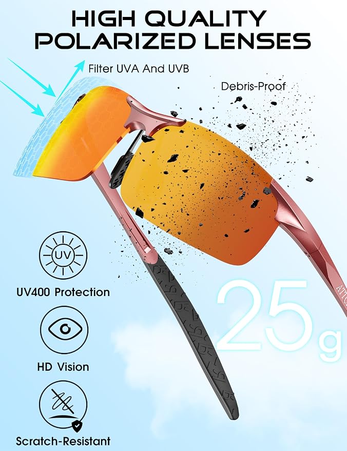 ATTCL 0.9 oz Polarized Sunglasses Men Sports: UV Protection Anti Glare Wrap Around Lightweight Metal Fishing Golf Running