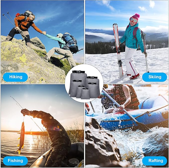 Shappy 6/12 Pcs Waterproof Dry Bags, Lightweight Outdoor Waterproof Dry Stuff Sacks 15/8/5/4/3/2 L and Long Adjustable Shoulder Strap for Kayaking Rafting Boating Hiking Camping