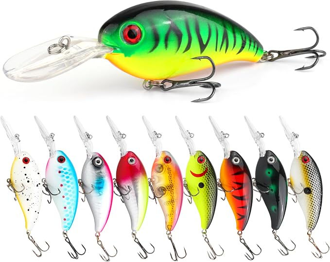 10Pcs Crankbait Fishing Lures Set, 4" - 1/2 oz Deep Diver with Built-in Sonic Vibrations, Fat Body Swimbaits with Sharp Treble Hooks for Bass & Trout, Freshwater/Saltwater