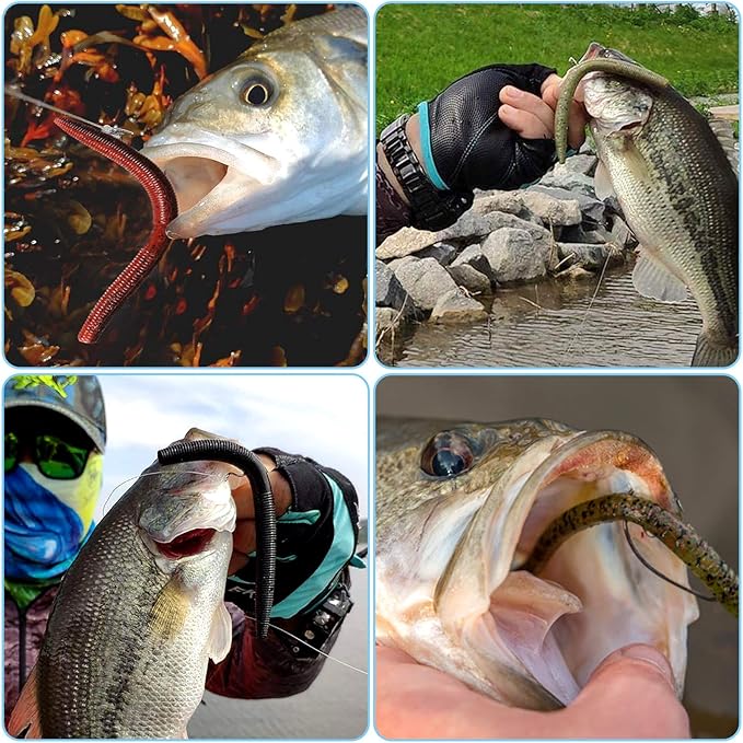 PLUSINNO Wacky Worm Fishing Lure Kit, Soft Plastic Fishing Lures, Grub Baits Hook Wacky Rig Bass Trout Fishing Worms Lures w/Tackle Box
