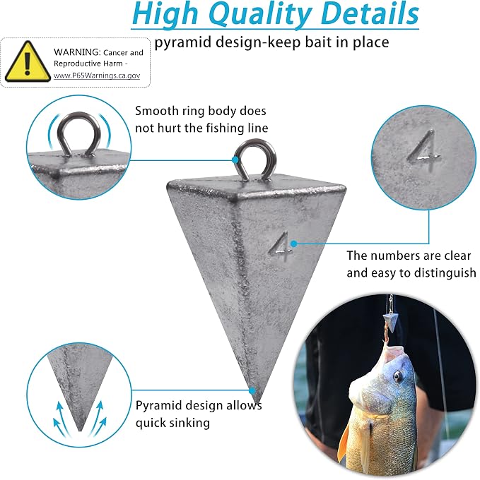 Pyramid Sinkers Fishing Weights Saltwater Pyramid Weights for Surf Fishing Gear Tackle 1oz 2oz 3oz 4oz 5oz 6oz 8oz