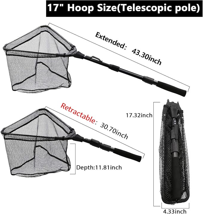 SAN LIKE Fishing Net Fish Landing Net Collapsible Fish Net with Anti-Slip Telescoping Rubber Pole Handle for Kids Adults in Saltwater Freshwater Multi-Size Extending to 37/42/43/51/69/71/89/98inch
