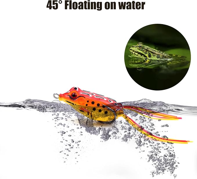 EXAURAFELIS 5pcs Fishing Lures Frogs Lure Frog Baits Ray Frog Topwater luresFishing baits for Basslure Pike Snakehead Musky Weedless Freshwater Soft Lure with Tackle Box