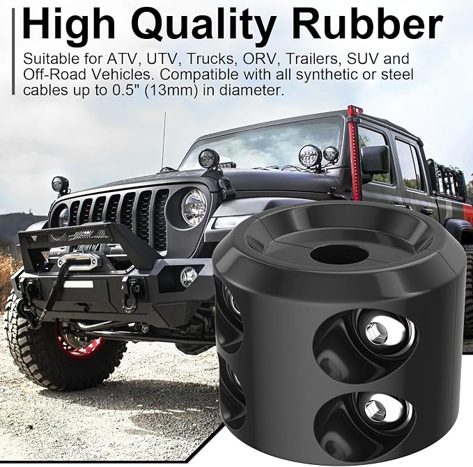 BFXM Winch Stopper for Cable, Rubber Winch Cable Stopper with Allen Wrench to Protect Winch Rope from Wear and Tear, Winch Accessories for ATV, UTV, Truck (Black)