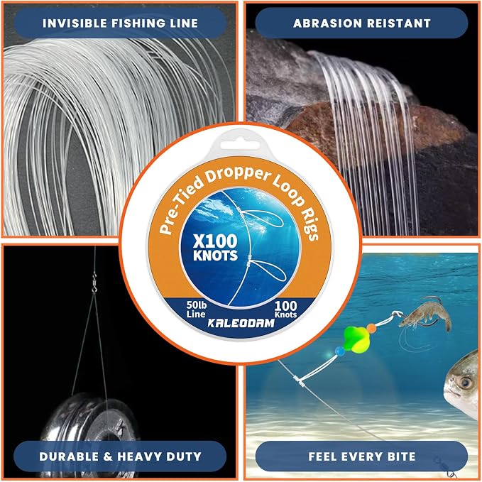 20lb-70lb 100knots Pre-Tied Dropper Loop Fishing Rig, 18" Spacing, 5.5" Loop Size, Ideal for Saltwater & Freshwater Fishing