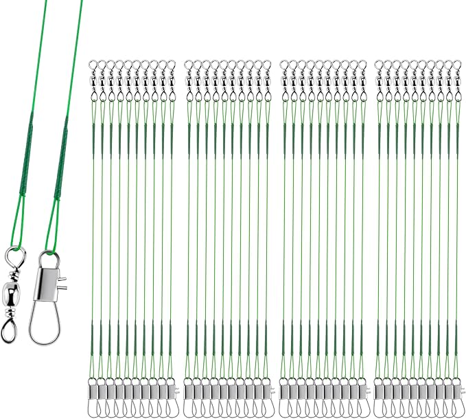 40Pcs Anti-Bite Wire Leaders – Multi-Strand Stainless Steel Fishing Leader Line with Swivel Snap for Lures Bait Rigs Hooks Pike Bass 8in 10in 12in