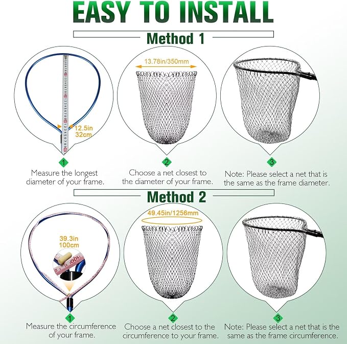 Dovesun Fishing Net Fish Landing Net Foldable Fishing Replacement Net for Freshwater Saltwater Fishing Net Replacement Netting Green/Black 2 Colors Handle/Frame Not Included