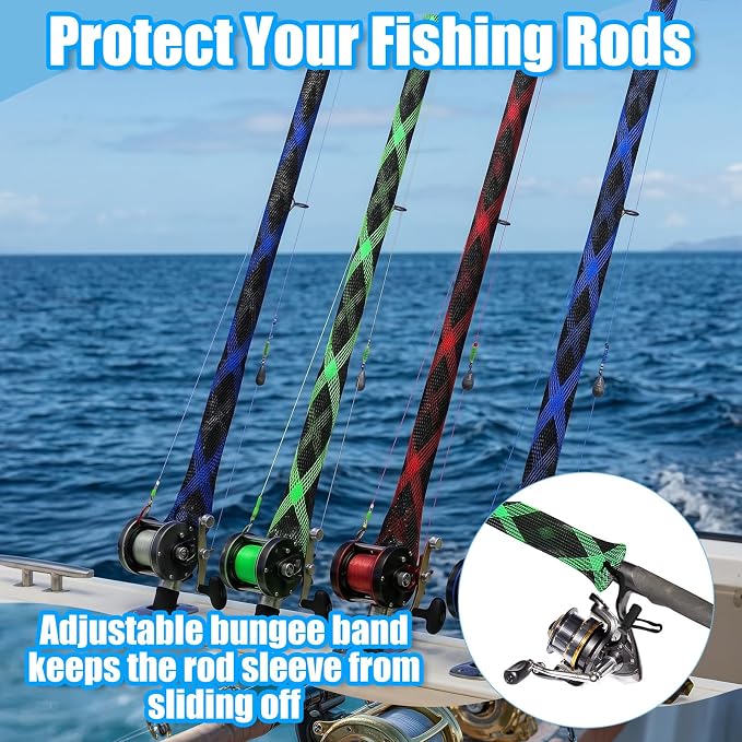 6 Pcs Spinning Reel Covers and Fishing Rod Sleeve Fit 2000-3000 Series Baitcaster Reel Protective Case Pouch Bag Rod Sock for Casting Trolling Spinning Rods Fishing Gear Storage Protection
