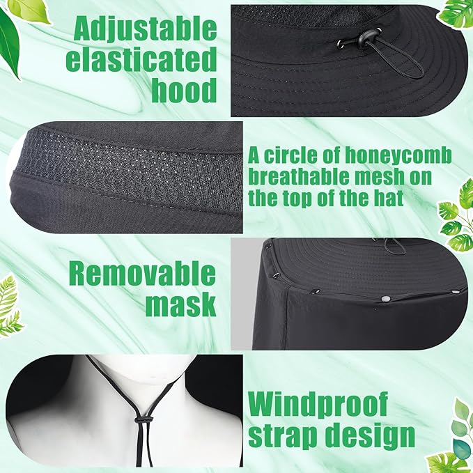 Chuarry Wide Brim Sun Hat with 2 Solar Fans and Neck Flap Outdoor Solar Powered USB Charging Bucket Fishing Hat for Men Women