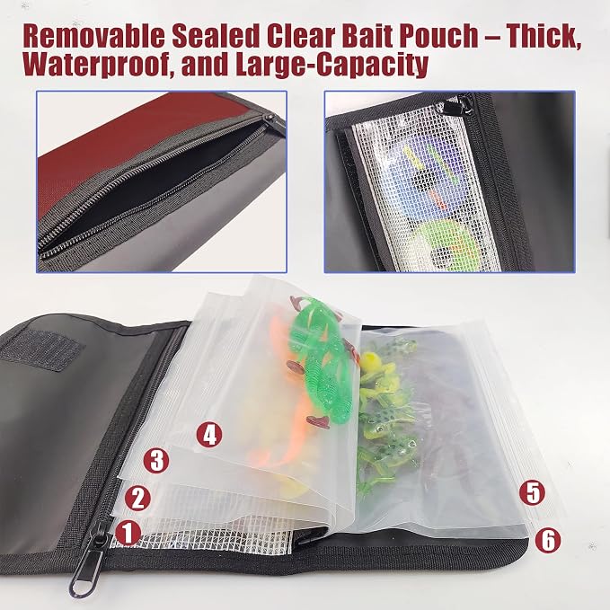 Aventik Fishing Tackle Organizer Case Soft Bait Binder Plastic Baits Spinner Bait Tackle Organized Removable Storage Pockets (Dark Red)