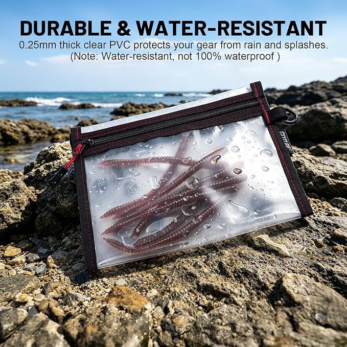 Goture 3Pcs Waterproof Fishing Lure Bags, Clear Fishing Bait Storage Pouches, Soft Plastic Tackle Organizer Bags for Freshwater & Saltwater, Heavy Duty Fishing Gear Pouches for Jig, Worm, Swimbait