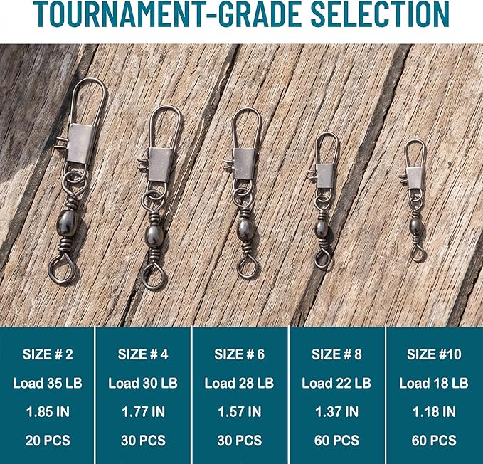 200PCS Barrel Snap Swivel Fishing Accessories, Premium Fishing Gear Equipment with Ball Bearing Swivels Snaps Connector for Quick Connect Fishing Lures