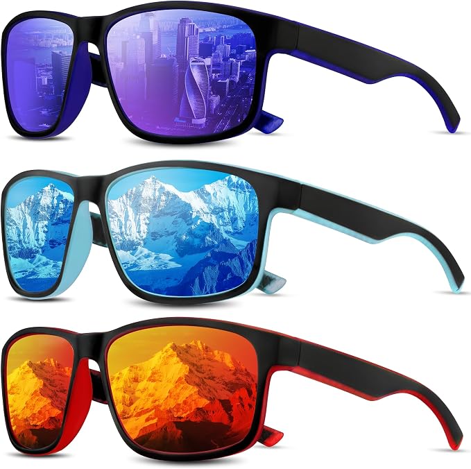 Square Polarized Sunglasses for Men and Women, Mens Sunglasses UV Protection with Lightweight Frame Sun Glasses