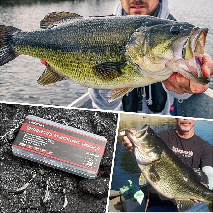 20Pcs Weighted Bass Fishing Hooks Set, Customized Swimbait Hooks Wide Gap Weedless Worm Fish Hook with Molded Bait Keeper 1/0 2/0 3/0 4/0