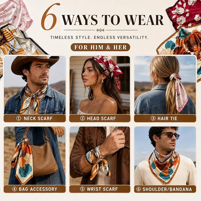 4PCS Neck Scarf Bandanas for Men and Women, Silk Feeling Head Scarfs, Fashion Neckerchief Square Purse Scarf