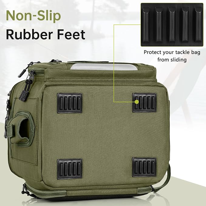 Fishing Tackle Bags with 4 * 3600 Tackle Trays - Saltwater & Freshwater Fishing Gear Bag Padded Shoulder Strap Tackle Box Bag (Green)