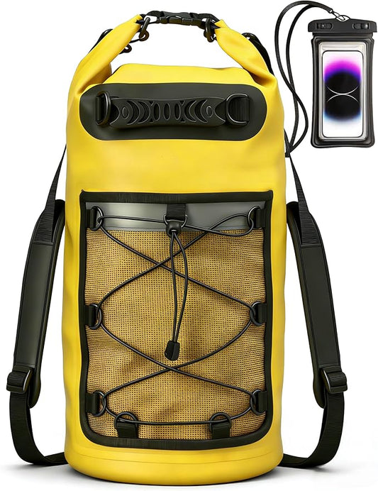 SHENDU 20L Waterproof Dry Bag - Roll-Top Backpack w/Waterproof Phone Case for Kayaking, Hiking, Camping, Boating, Beach Unisex (Yellow)