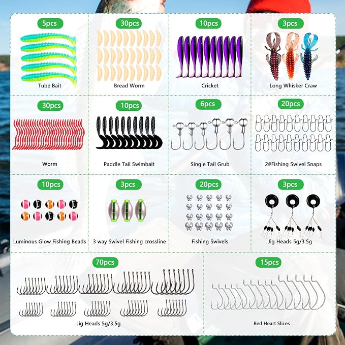 FONMANG Fishing lures-2026 New Fishing Lure kit for Bass Trout,Tackle Box with Tackle Included, Fishing Plugs,Swimbait, Minnows, Soft Baits, Hooks & Weights Accessories