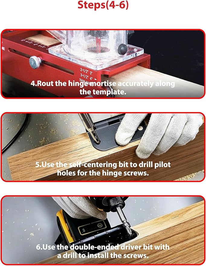 Door Hinge Jig & Lock Hole Drilling Kit – Adjustable Aluminum Router Template for Hinge Mortising (2.5"-5", 1/4"R, 5/8"R, Square Corner) – For 1-3/8" & 1-3/4" Thick Doors