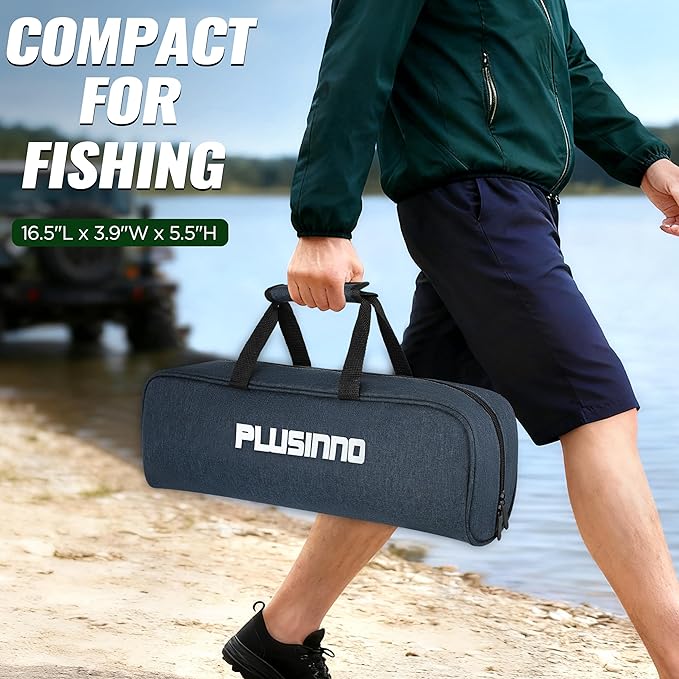 PLUSINNO Fishing Rod and Reel Combo, Telescopic Fishing Pole Kit with Spinning Reel, Tackle Box, Fishing Lures and Travel Carrying Bag, Fishing Gear Gifts for Men