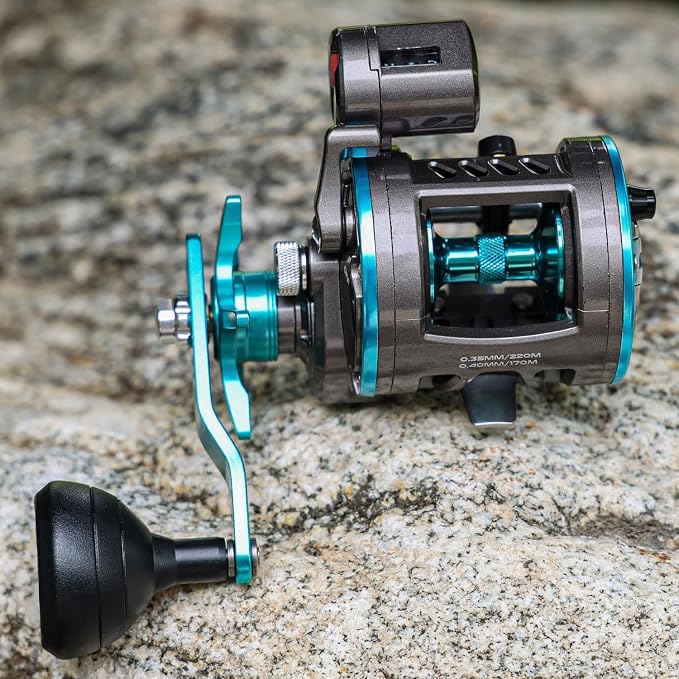 Burning Shark Baitcasting Fishing Reel, Smooth Powerful Round Baitcaster Reel, Saltwater Inshore Surf Trolling Reel, Conventional Reel for Catfish, Musky, Bass, Pike