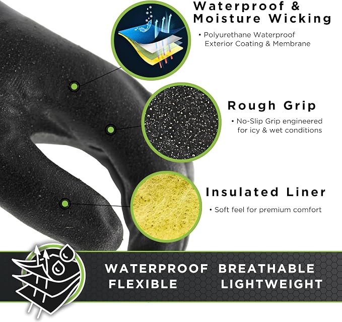 SHOWA TEMRES 282-02 Waterproof Insulated Winter Work Gloves, Breathable Polyurethane, Integrated Drawstring Gaiter Snow Cuff, Thermal Fleece for Skiing, Ice Fishing