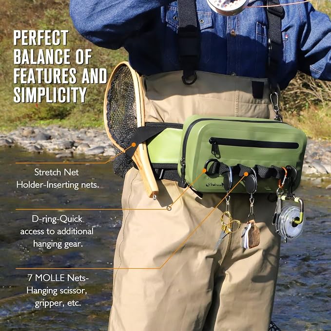 Dovesun Waterproof Fishing Fanny Pack for Men 3.3L Fly Fishing Bag Chest Pack with Airtight Zipper