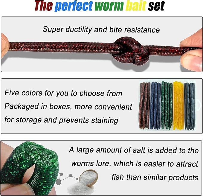 Senko Worms for Bass Fishing: 40PCS 5.5" Wacky Worm Lures Kit with Box | Senkos Soft Plastic Baits for Freshwater Saltwater | Slow-Fluttering Action