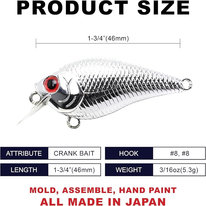 Lucky Craft LC 0.5 Squarebill Crankbait, Silent Fishing Lure for Bass Trout and Pike, Made in Japan, Freshwater Fishing Gear, Hard Bait Bass Lures