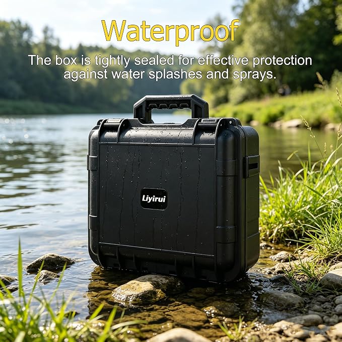 Fishing Reels Storage Case, Tackle Accessories Storage Handcase,5pcs Adjustable Magic Tape Dividers (6 Compartments), Fits Fishing Reels, Lures, Spare Fishing Line, Black, Medium,12.8*11.6*4.7 Inch