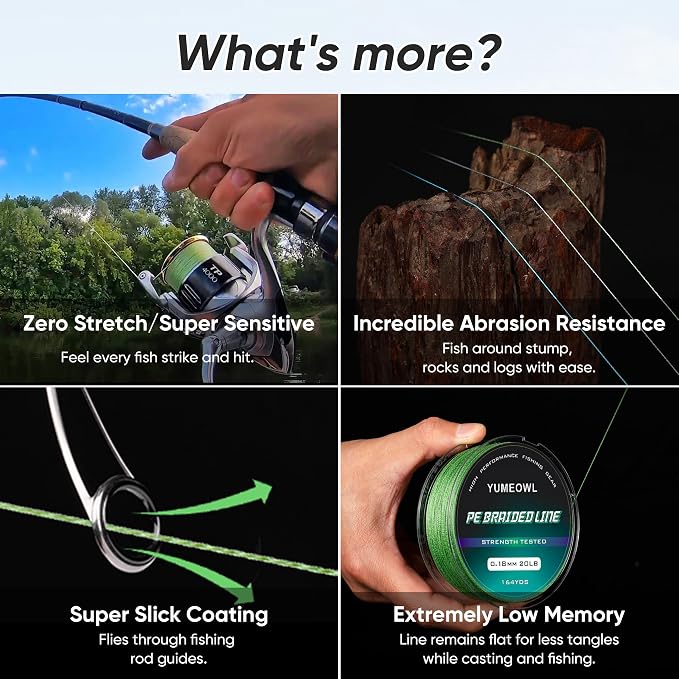 Thinner Braided Fishing Line, Ultra-Strong Abrasion Resistant Zero Stretch Braided Line, 4&8 Strand