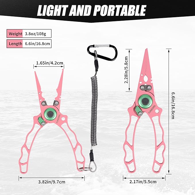 Fishing Pliers with Innovative Ergonomical Handle, Corrosion Saltwater Resistant,Fishing Multitool Hook Remover Braided Fishing Line Cutting, Split Ring with Coiled Lanyard and Sheath